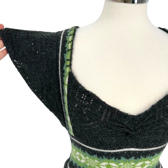 Free People Fair Isle Sweetheart Knit Sweater Dress Charcoal Gray Size Medium - Picture 4 of 11